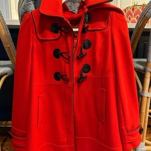 Guess red coat with black leather piping and toggle buttons - New without tags